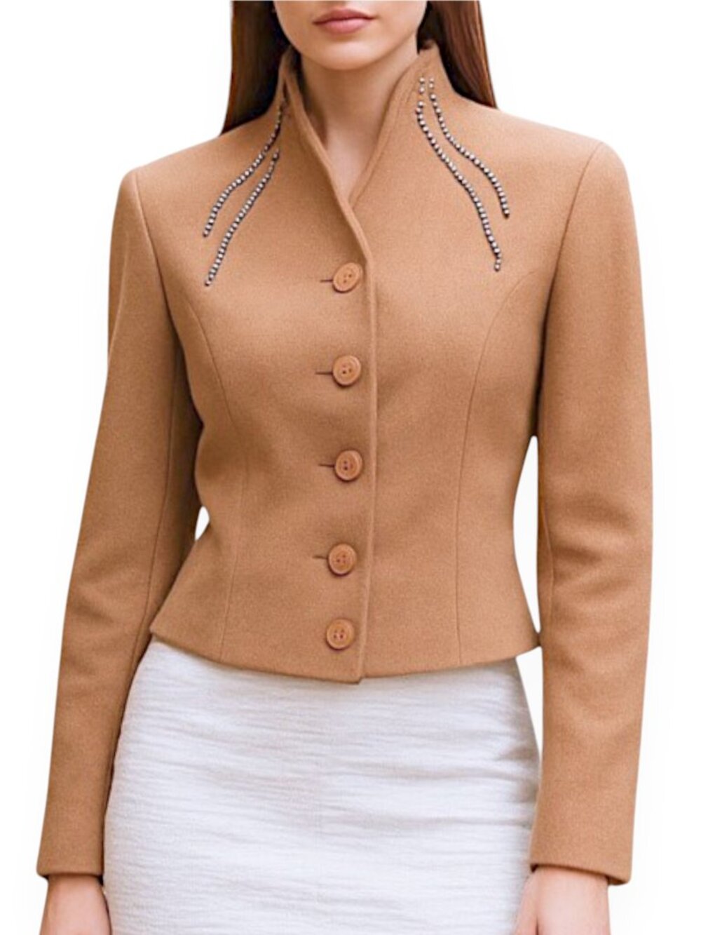 Alessandro Dell'Acqua Vintage Tan Cashmere Wool Silk Knit Rhinestone Jacket 44